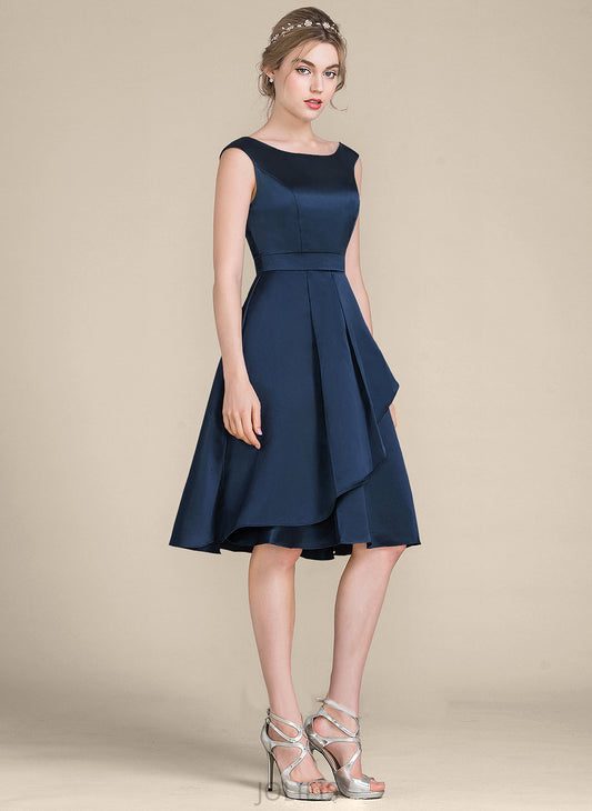 With Neck Satin Lilliana Homecoming Cascading Ruffles Dress Homecoming Dresses A-Line Scoop Knee-Length