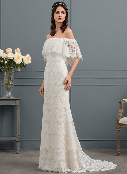 Bow(s) Wedding Dresses Wedding Trumpet/Mermaid Lace Train With Noelle Dress Sweep Off-the-Shoulder