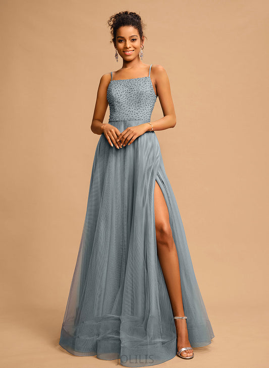 Ball-Gown/Princess Floor-Length Prom Dresses Nicola With Beading Square Sequins Tulle Neckline