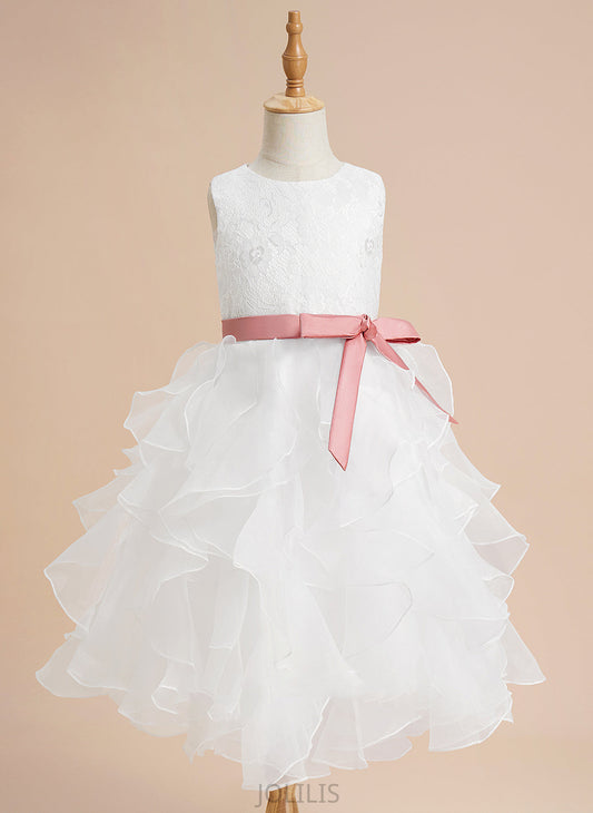 Organza Neck Amy Flower Sleeveless Dress Ball-Gown/Princess Girl Flower Girl Dresses Lace/Sash - Tea-length Scoop With