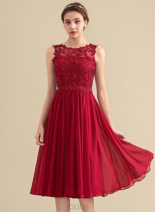 A-Line Homecoming Neck With Lace Homecoming Dresses Beading Dress Chiffon Scoop Shayna Lace Knee-Length