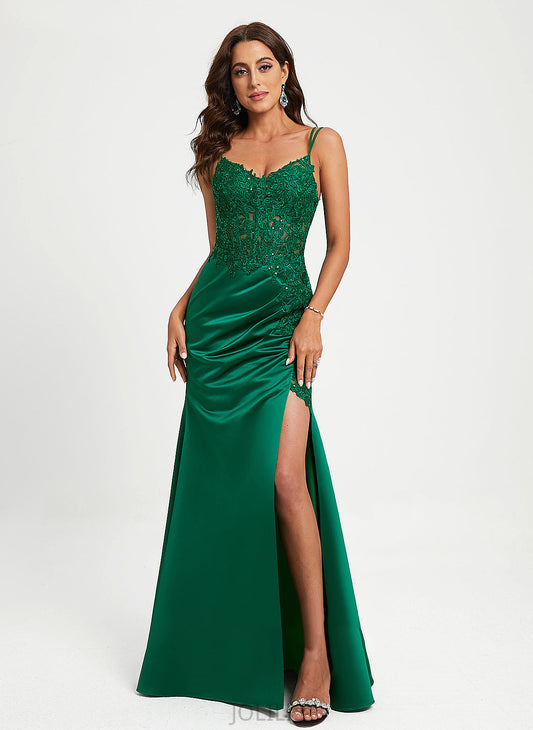 Prom Dresses Lucia Sequins V-neck Sheath/Column With Satin Lace Floor-Length