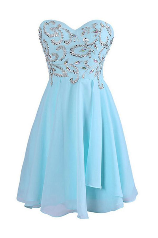 Sweetheart Chiffon Blue Homecoming/Prom Dresses With Beading  ED72