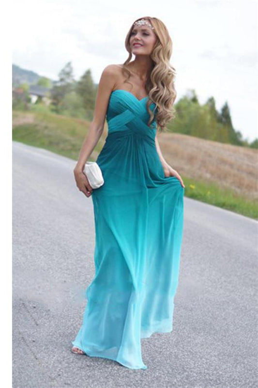 Real Beauty Peacock Green Gradient Ombre Chiffon Prom Dresses SM21