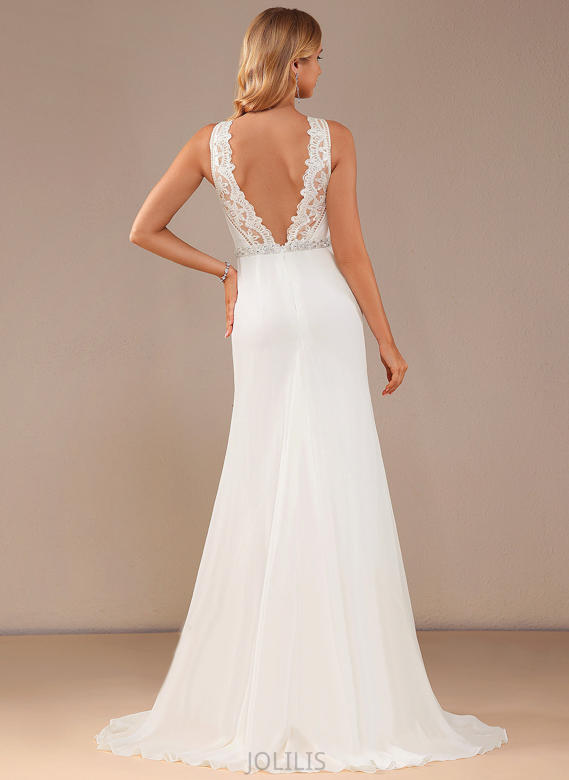 With Wedding Alice Neck Lace Trumpet/Mermaid Train Court Beading High Wedding Dresses Dress Chiffon