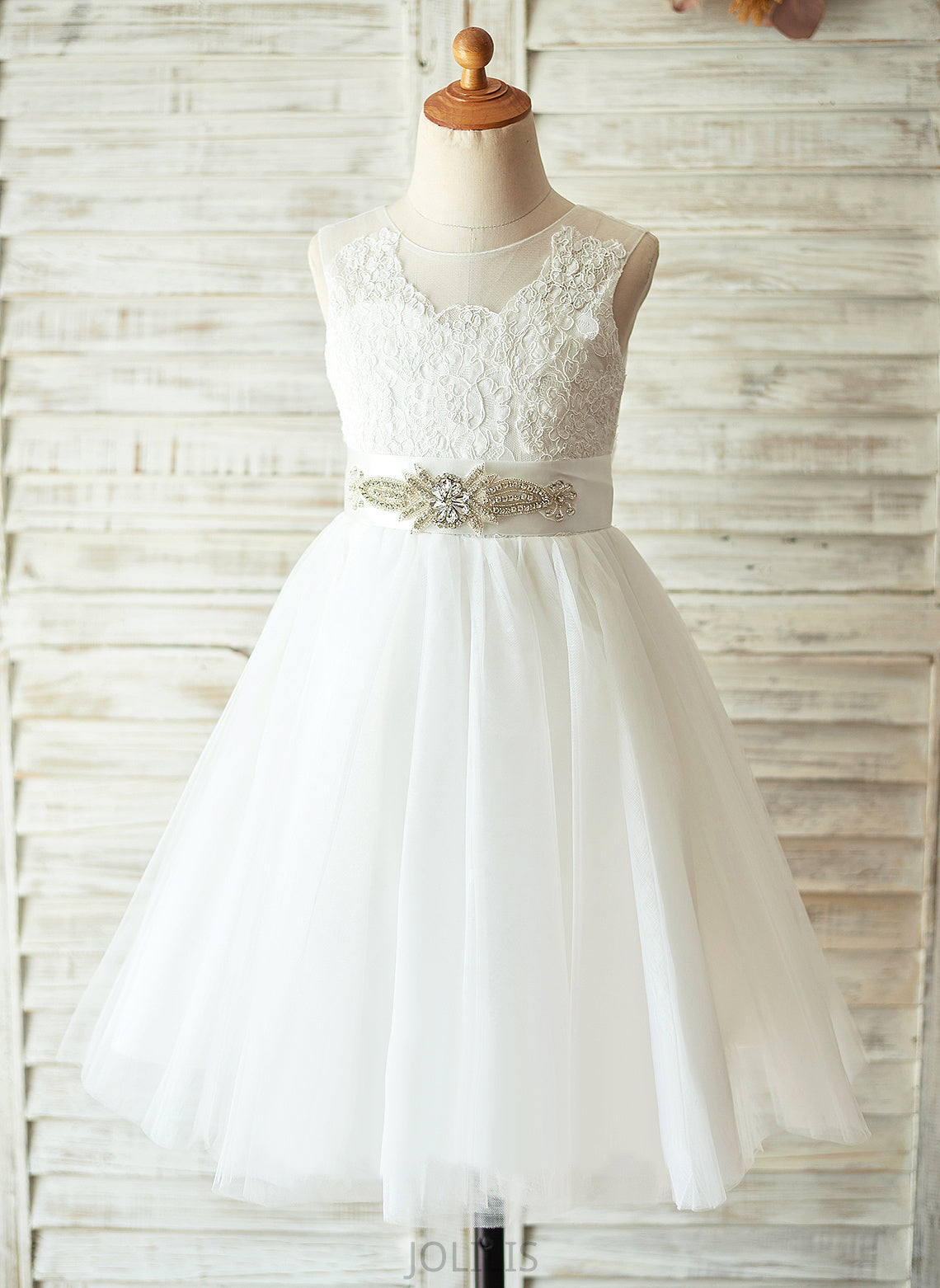 A-Line Sleeveless Scoop Bow(s) Girl Knee-length Tulle/Lace Flower Girl Dresses With - Kate Flower Neck Dress