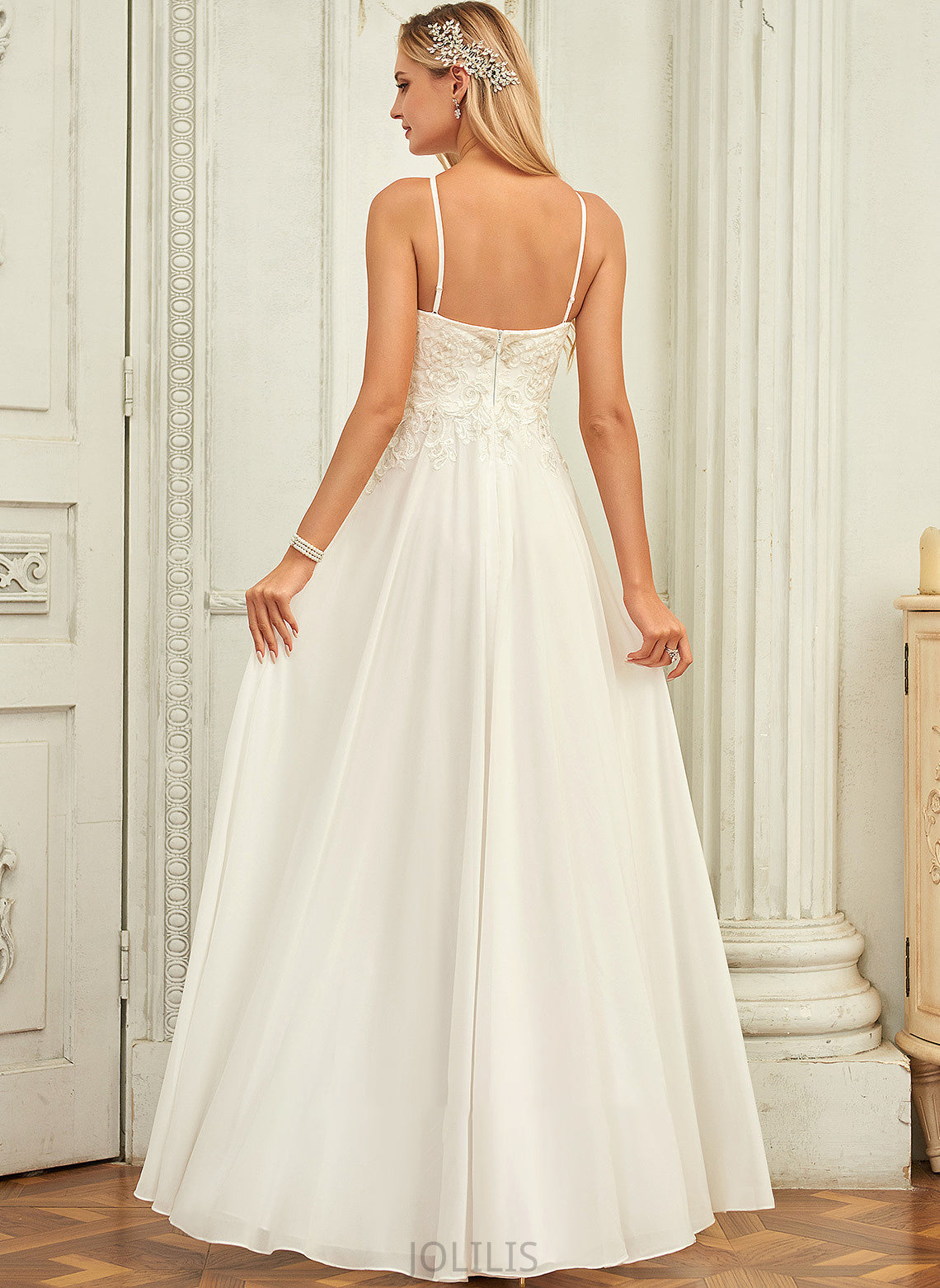 Chiffon Scoop A-Line Wedding Dresses Floor-Length Dress Annalise Wedding Neck Lace