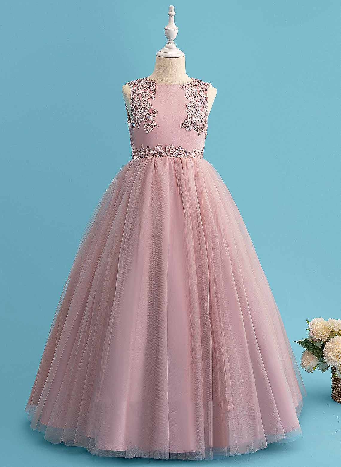 '- Beading/Sequins With Elaina Satin/Tulle/Lace Girl Neck Floor-length Scoop Flower Girl Dresses Flower Dress Sleeveless Ball-Gown/Princess