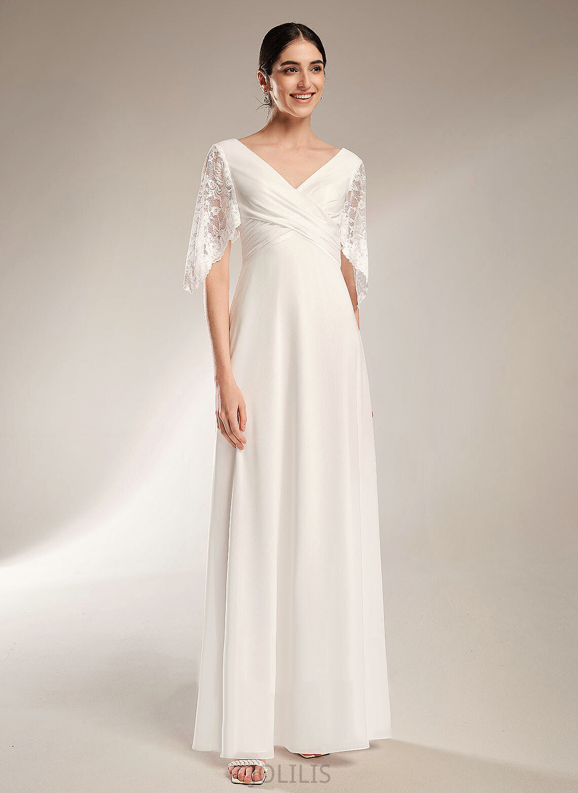 Lace V-neck With Wedding Dresses Kirsten Sheath/Column Floor-Length Dress Chiffon Wedding