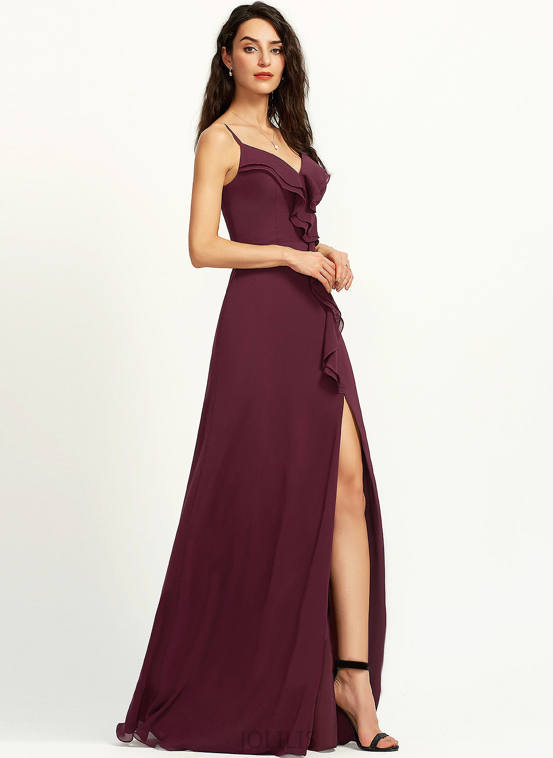 V-neck Azaria With Ruffle Prom Dresses Floor-Length Sheath/Column Chiffon