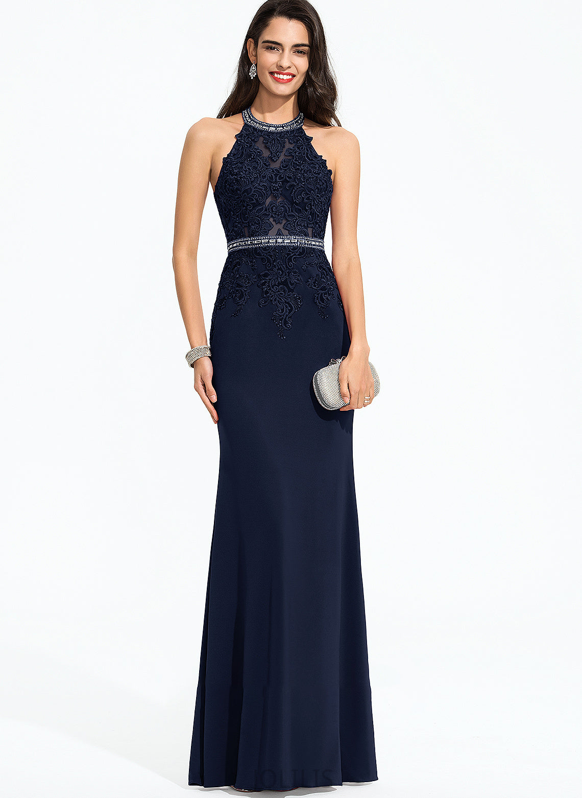 Jersey Floor-Length Sequins With Scoop Adyson Beading Neck Sheath/Column Prom Dresses