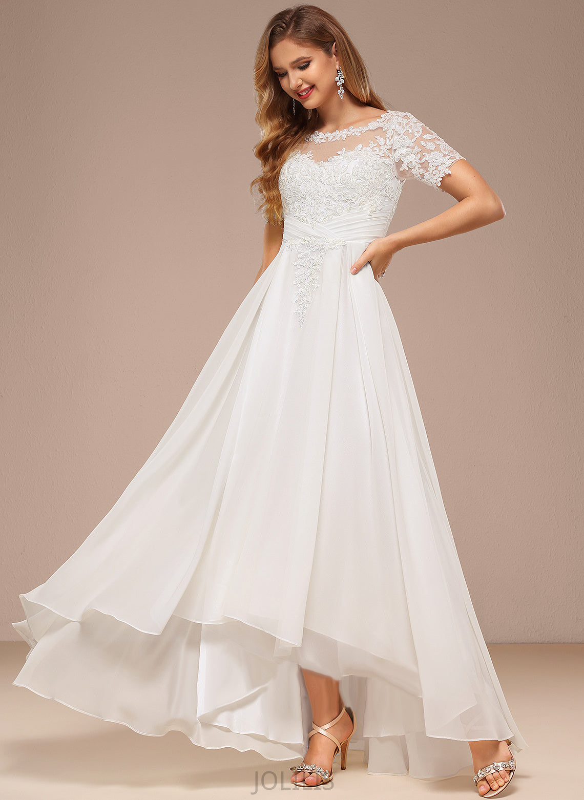 Wedding Dresses Lilly Wedding A-Line Neck Chiffon Dress Asymmetrical Lace Boat