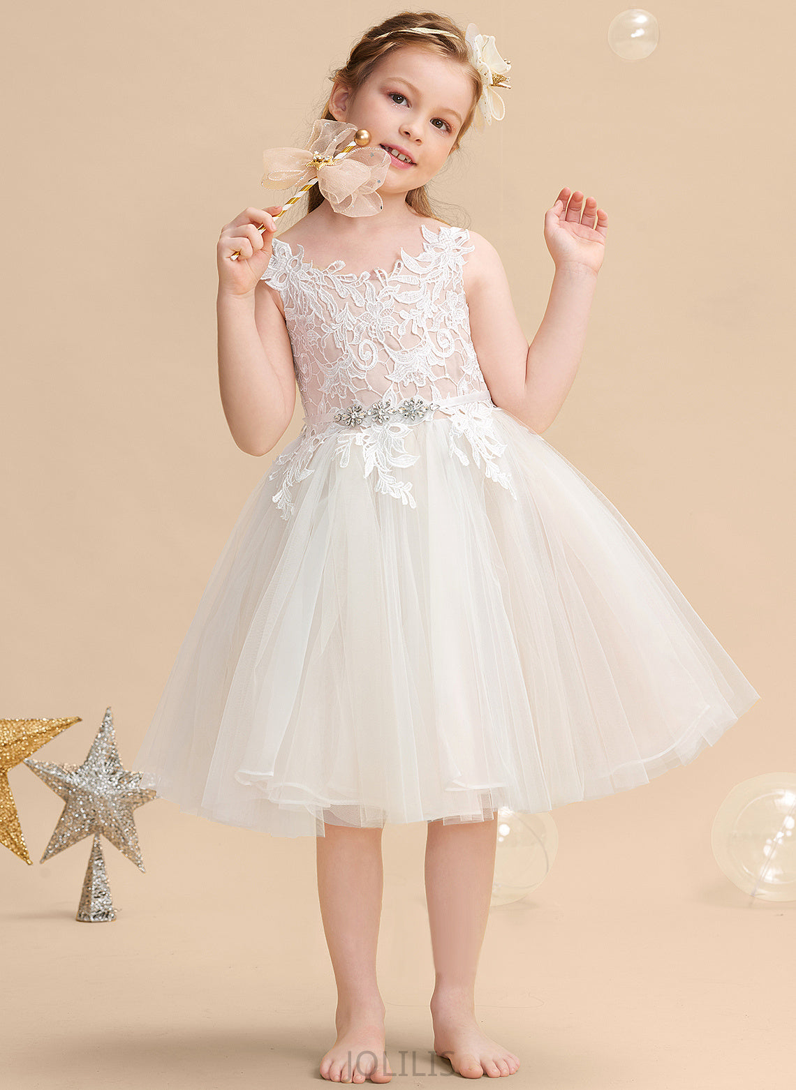 Tulle/Lace Girl Straps Elsa - Dress A-Line Sleeveless Knee-length Flower Flower Girl Dresses