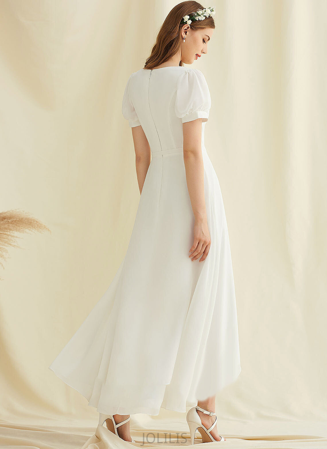 Chiffon Dress Kaelyn Asymmetrical Wedding Wedding Dresses V-neck A-Line