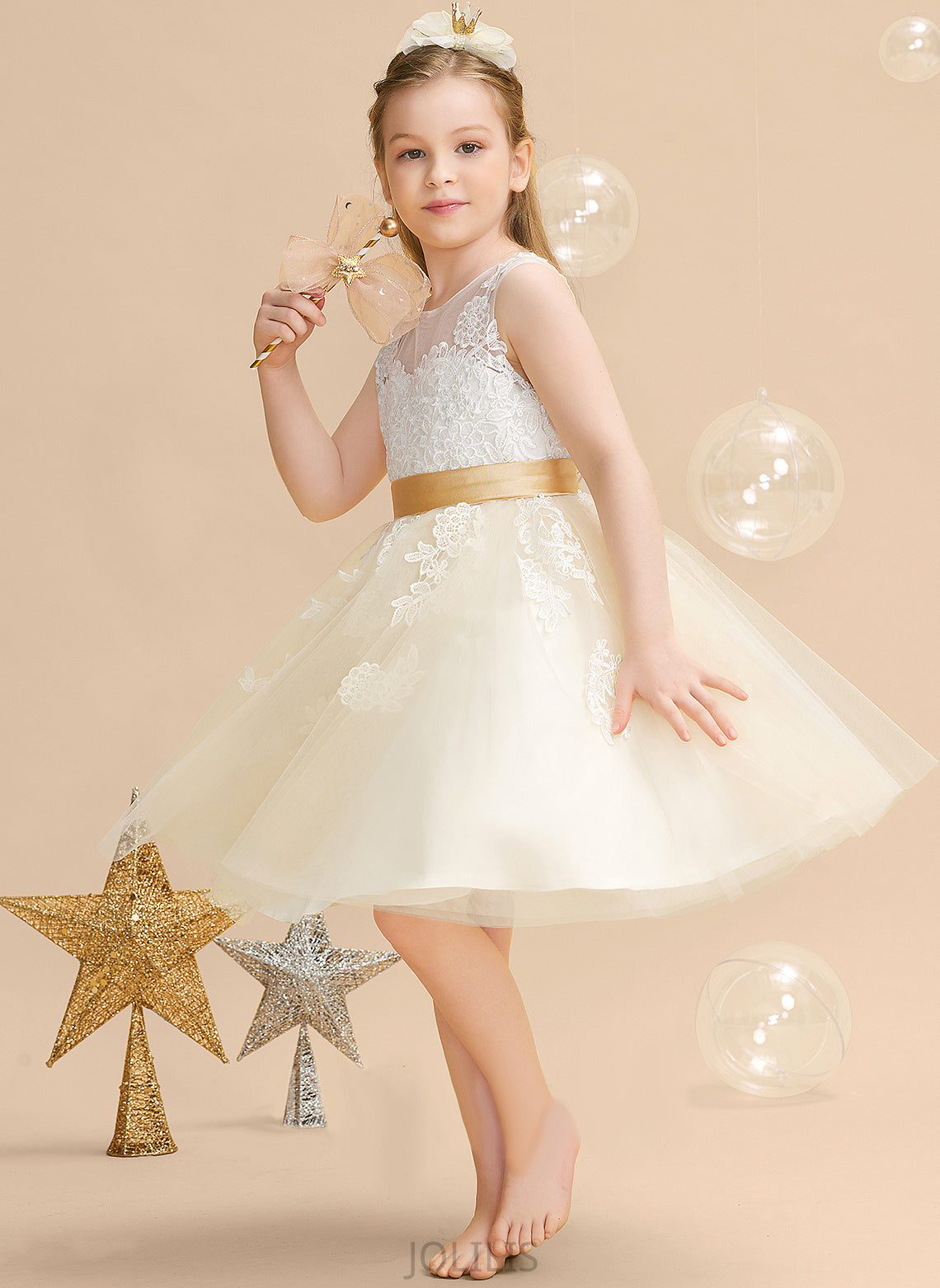 Back With Flower Girl Dresses A-Line Sleeveless Appliques/V Flower Girl Addyson - Neck Satin/Tulle/Lace Dress Scoop Knee-length