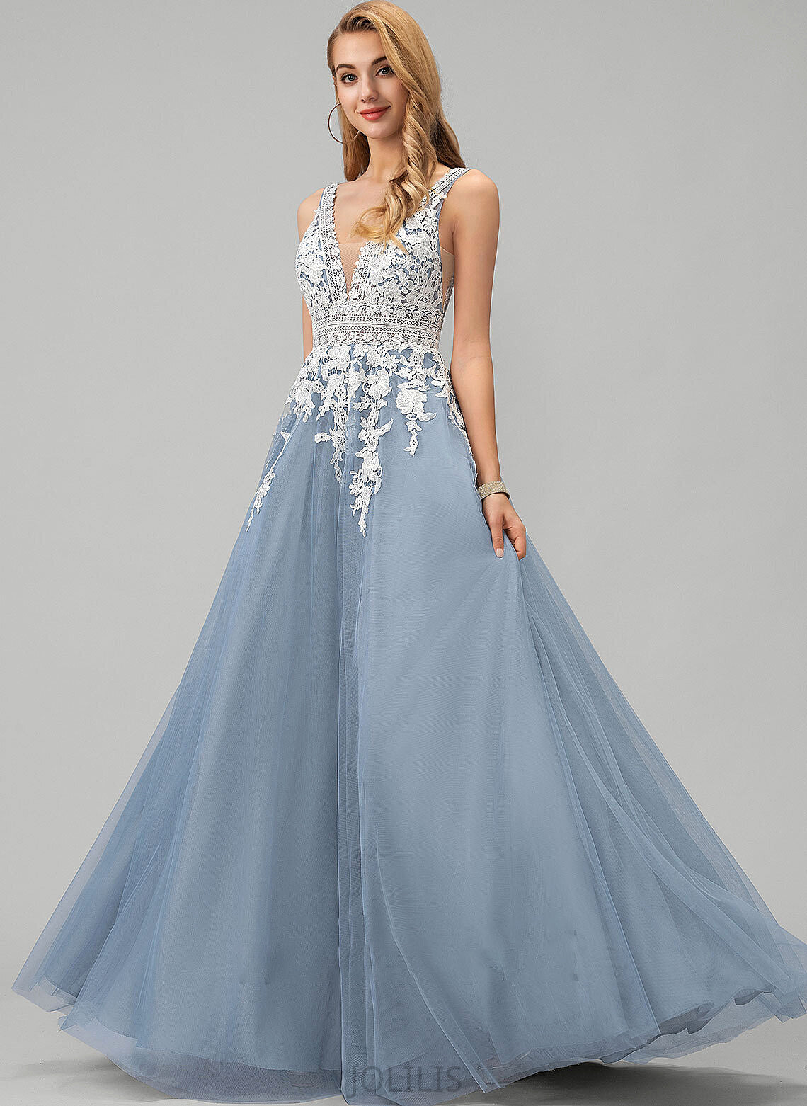 Kirsten Floor-Length Ball-Gown/Princess Wedding Tulle V-neck With Wedding Dresses Lace Dress