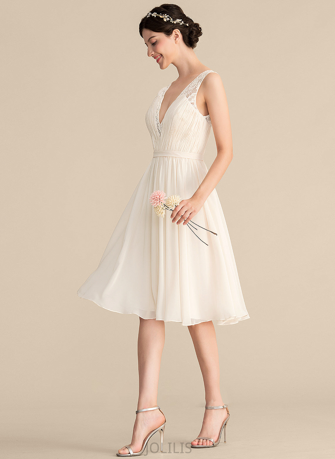 Lace Knee-Length Ruffle With Chiffon A-Line Wedding Dresses Dress V-neck Pancy Wedding