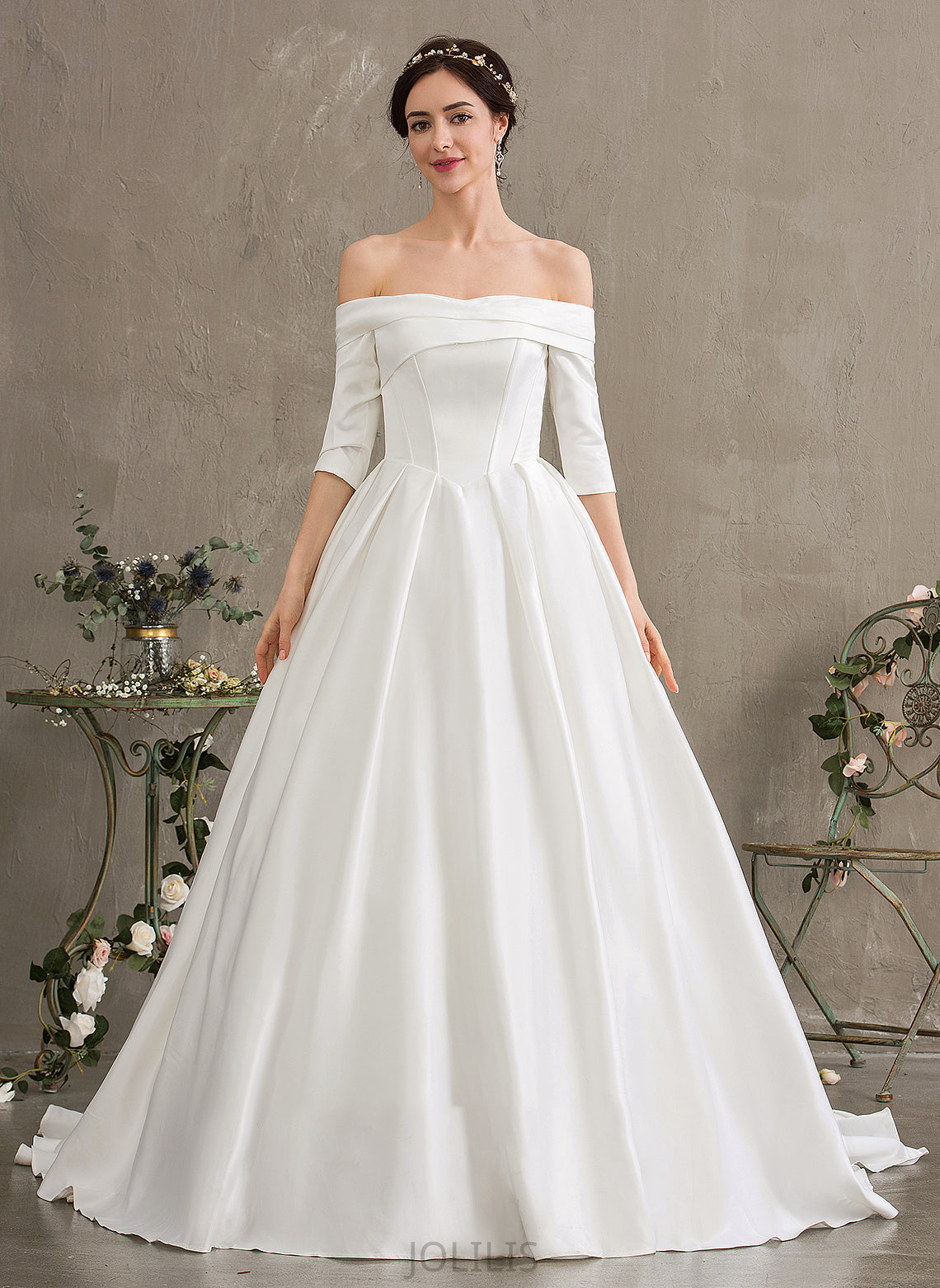 Ball-Gown/Princess Court Wedding Satin Wedding Dresses Train Gillian Dress