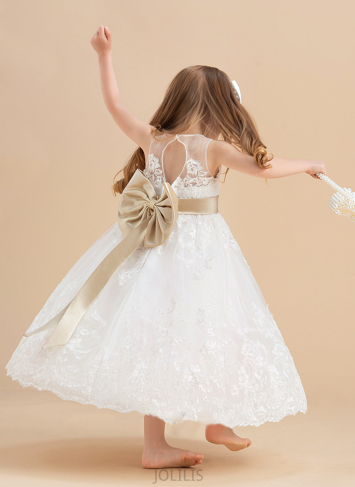 Dress - Scoop With Flower Girl Dresses Flower Girl Ankle-length Nevaeh A-Line/Princess Sleeveless Sash/Bow(s) Satin/Tulle/Lace Neck