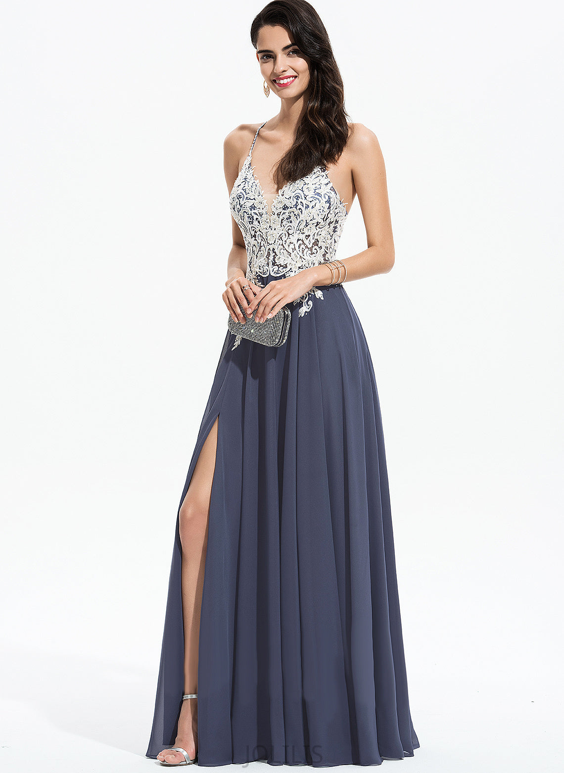 Chiffon Prom Dresses Kathy With Floor-Length A-Line Sequins Beading V-neck