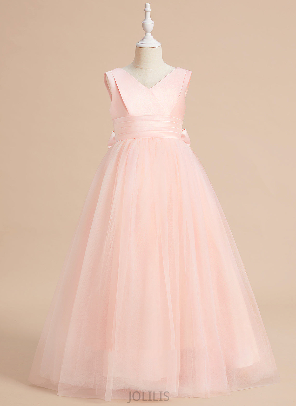 Ball-Gown/Princess V-neck Flower - Dress Flower Girl Dresses Satin/Tulle Sleeveless Floor-length Girl Chana Bow(s) With