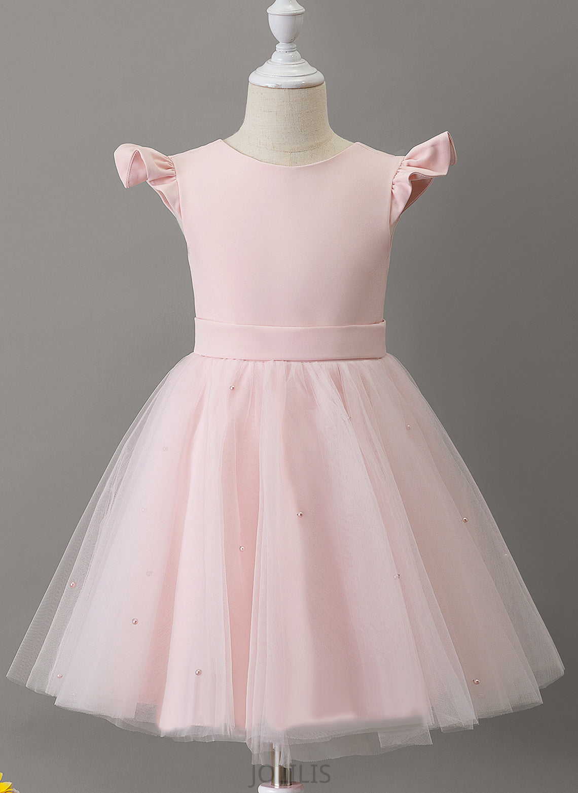 Dress With A-Line Azaria Ruffles/Beading/Bow(s) - Sleeveless Flower Girl Dresses Flower Girl Knee-length Neck Tulle Scoop