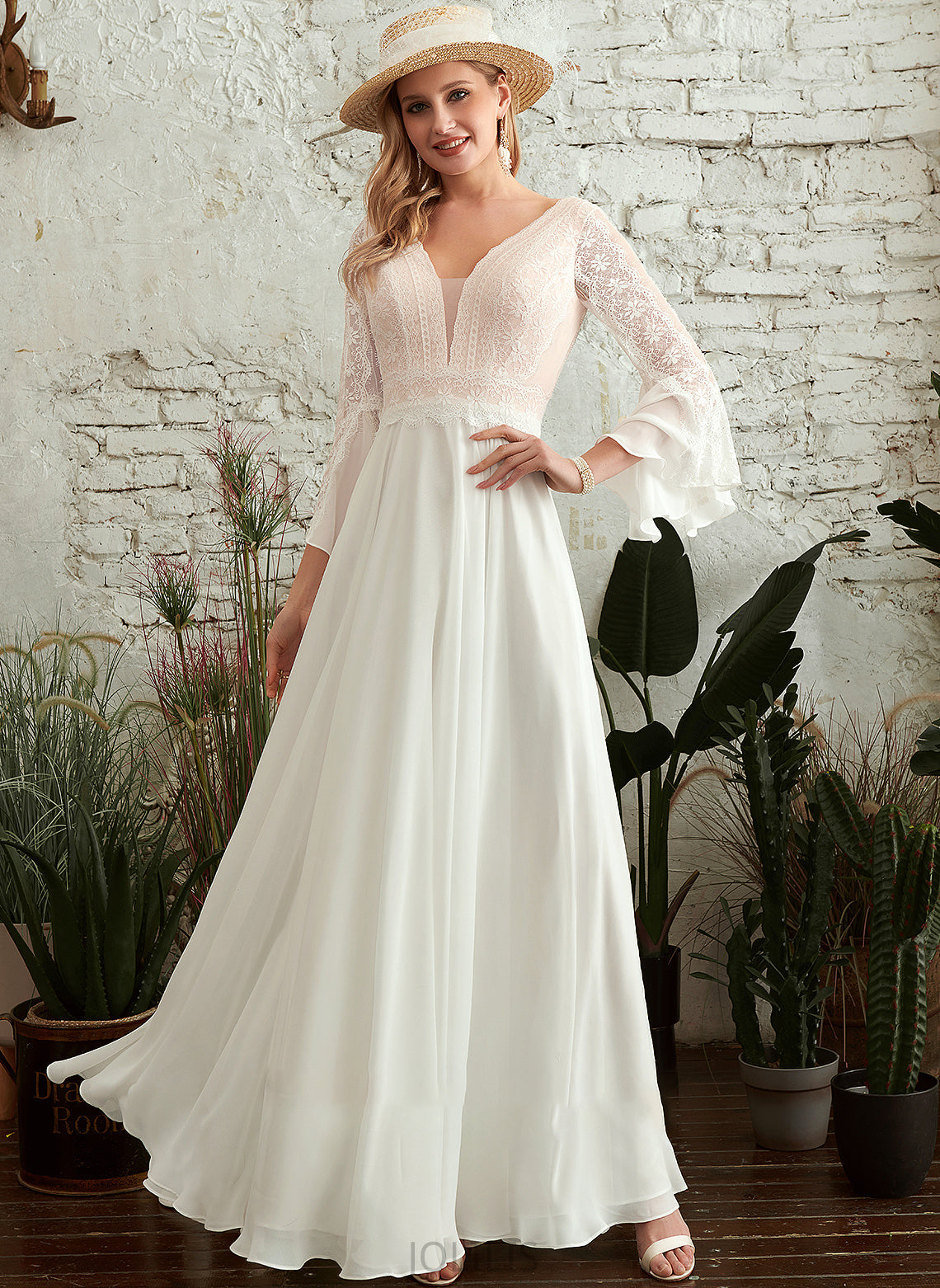 Dress Floor-Length Evelyn Wedding Dresses Wedding A-Line V-neck