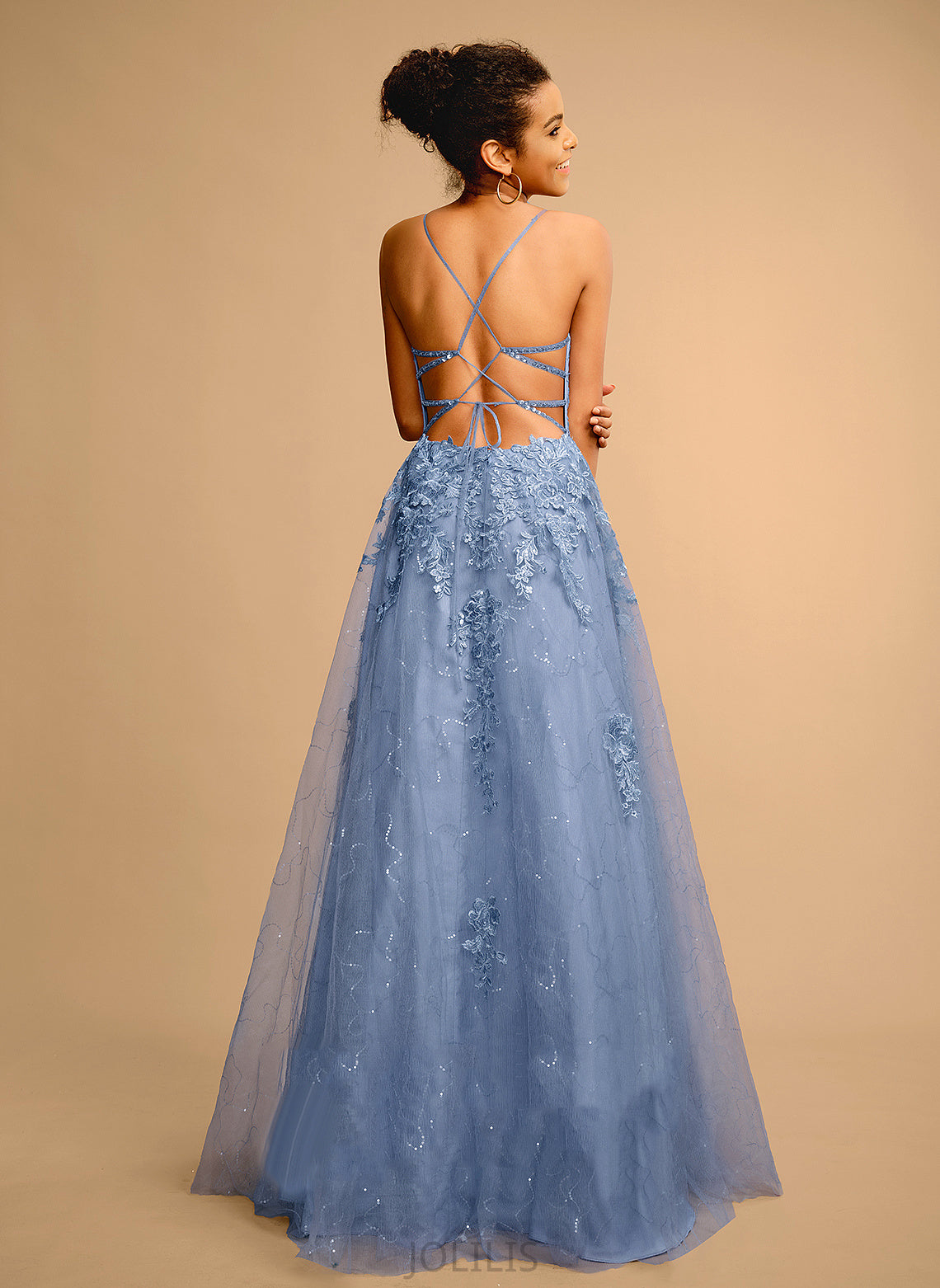 With Sanaa Floor-Length Square Prom Dresses Tulle Ball-Gown/Princess Sequins