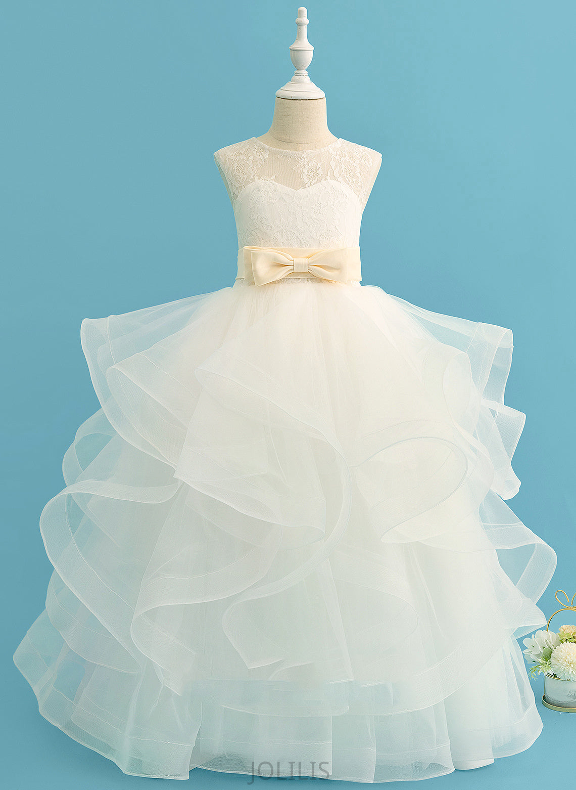 '- Satin/Tulle/Lace sash) Neck Bow(s) Jaslene Flower Girl Scoop Sleeveless Flower Girl Dresses Ball-Gown/Princess Dress Floor-length (Detachable With