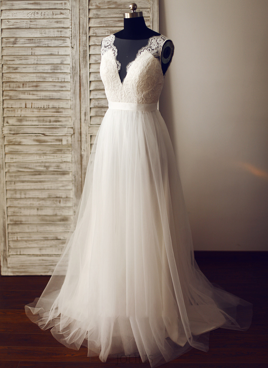 Wedding Dresses Lena A-Line V-neck Sweep Tulle Train Wedding Dress