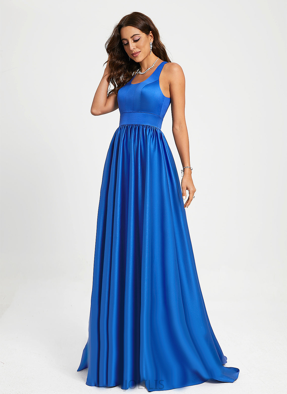 Train A-Line Lizeth Sweep Prom Dresses Satin Scoop