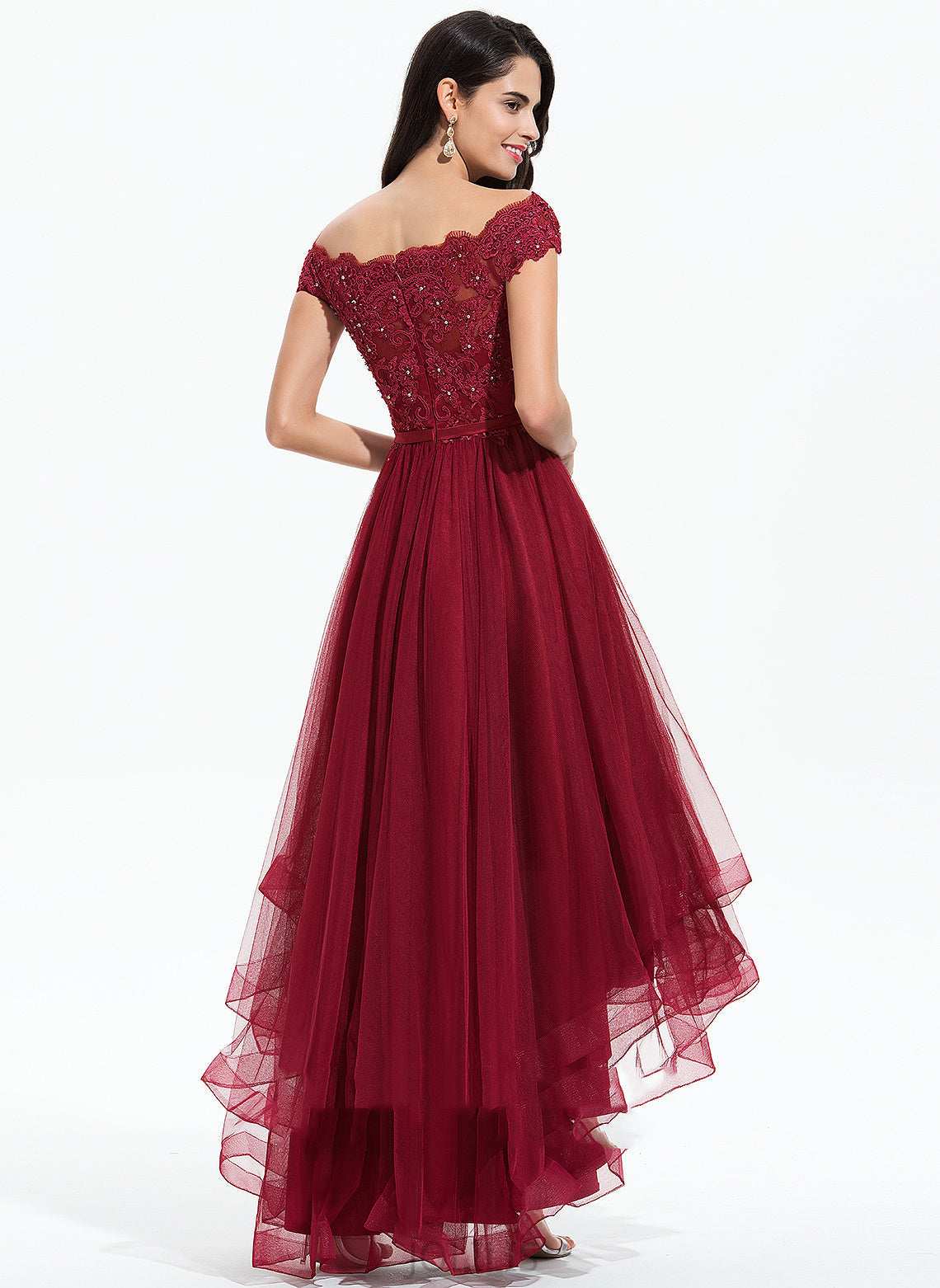 Homecoming Dresses A-Line Off-the-Shoulder Beading With Asymmetrical Lace Homecoming Bow(s) Ruth Dress Tulle