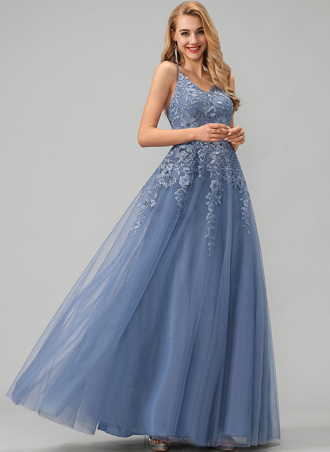 Tulle V-neck Prom Dresses Ball-Gown/Princess Floor-Length Parker