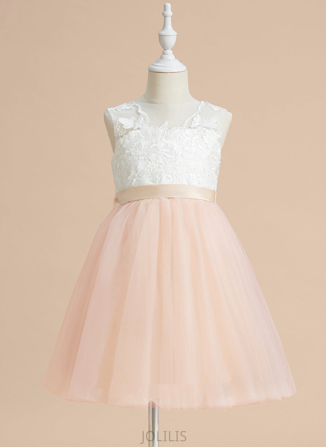 Flower Girl Dresses Sleeveless Girl Scoop Neck Bow(s) Knee-length Tulle/Lace Dress Jamie - With Flower A-Line