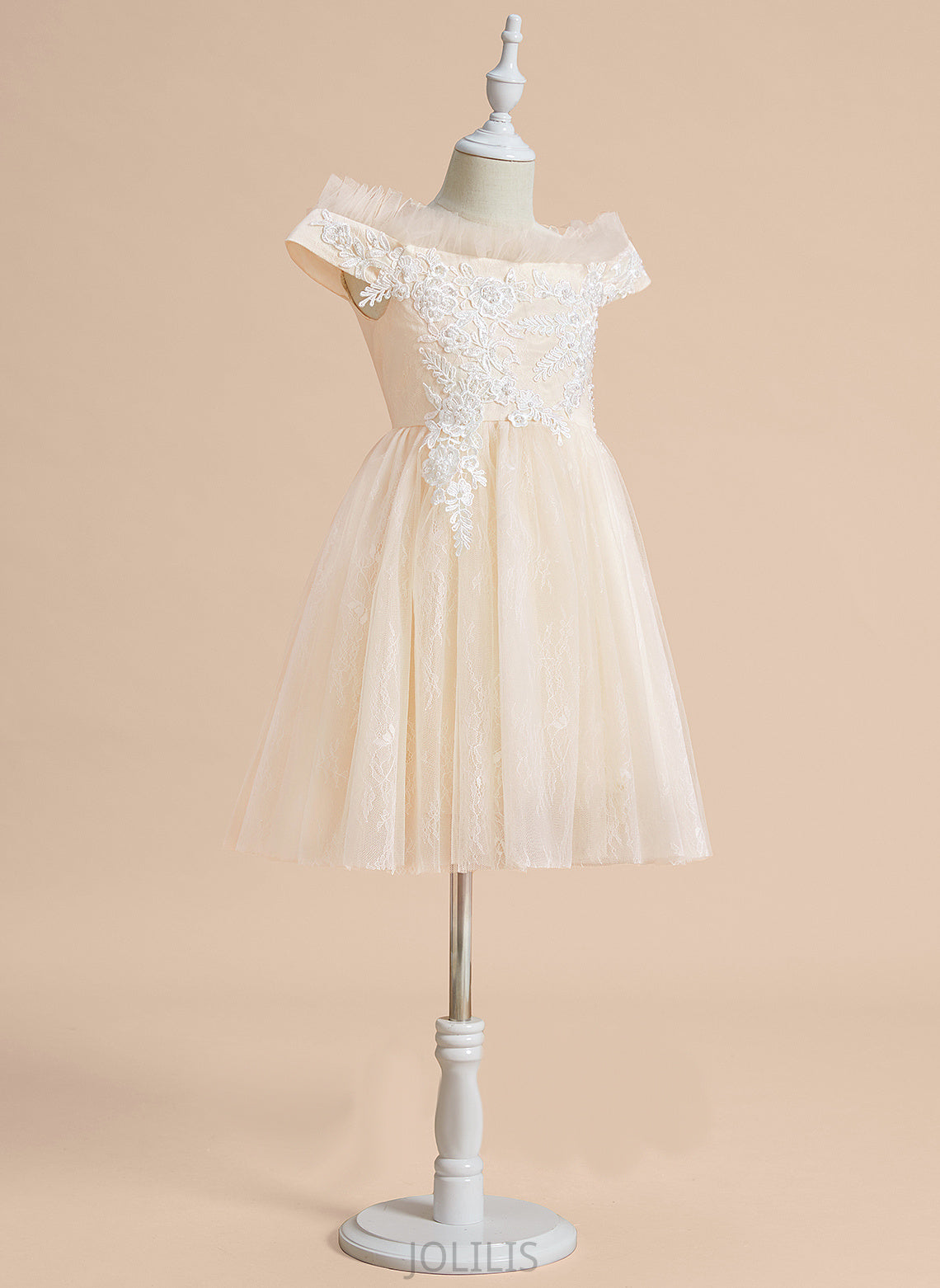 Lace - A-Line Flower Off-the-Shoulder Flower Girl Dresses Girl Heidi Knee-length Dress Tulle Sleeveless With