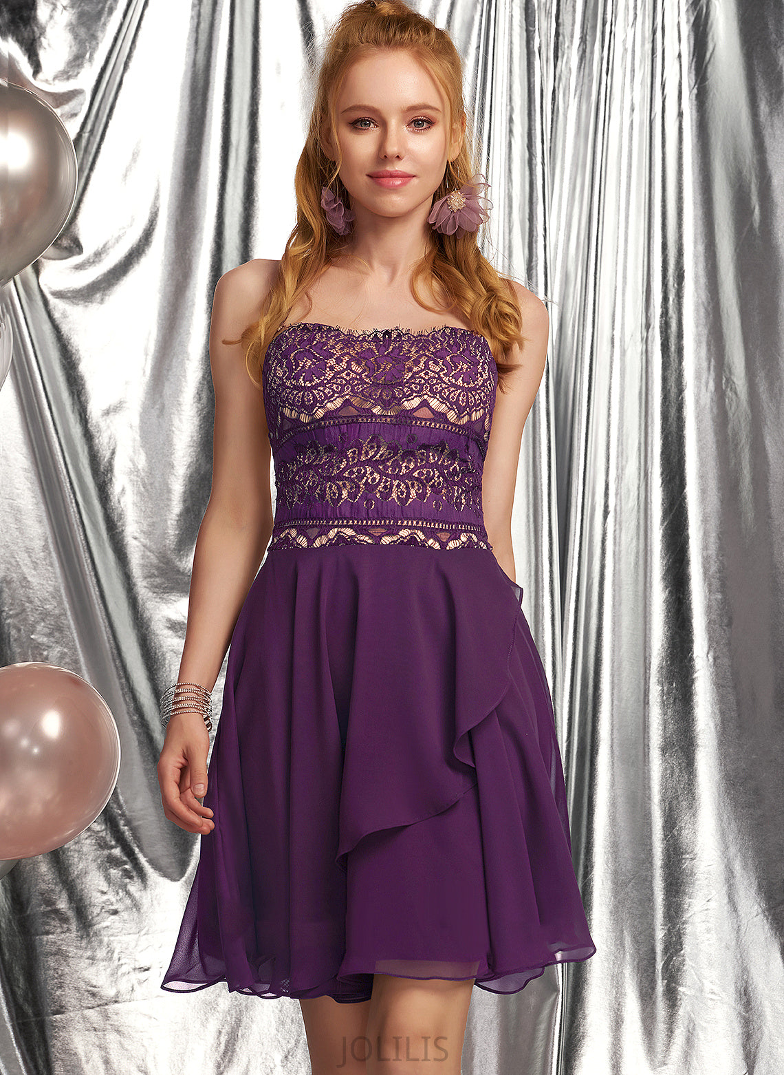 Neckline Homecoming Dress Square Short/Mini Homecoming Dresses A-Line Lace Chiffon Hannah With