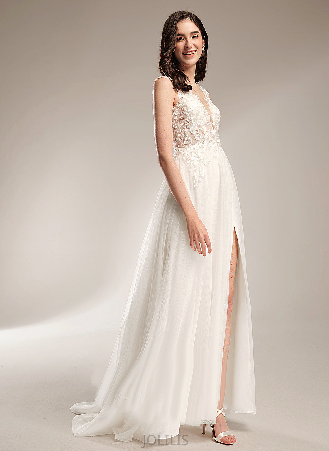 With Tulle Wedding Wedding Dresses Court A-Line Sequins Dress Gina Train V-neck Lace