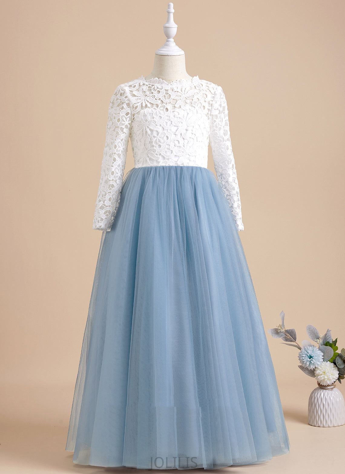 Neck - Scoop Flower Girl Dresses Girl Flower Sleeves Ball-Gown/Princess Floor-length With Dress Aliyah Tulle/Lace Long Back Bow(s)/V