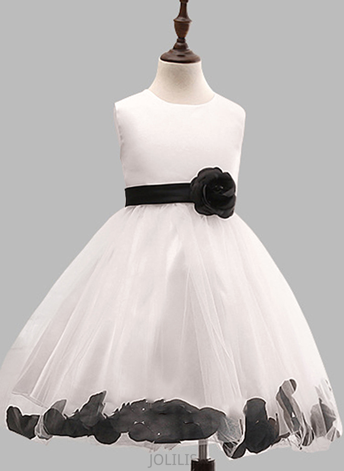 Flower Girl Dresses Knee-length Kit Flower(s)/Bow(s) Flower Scoop Blends Ball Gown Dress - Neck With Sleeveless Cotton Girl