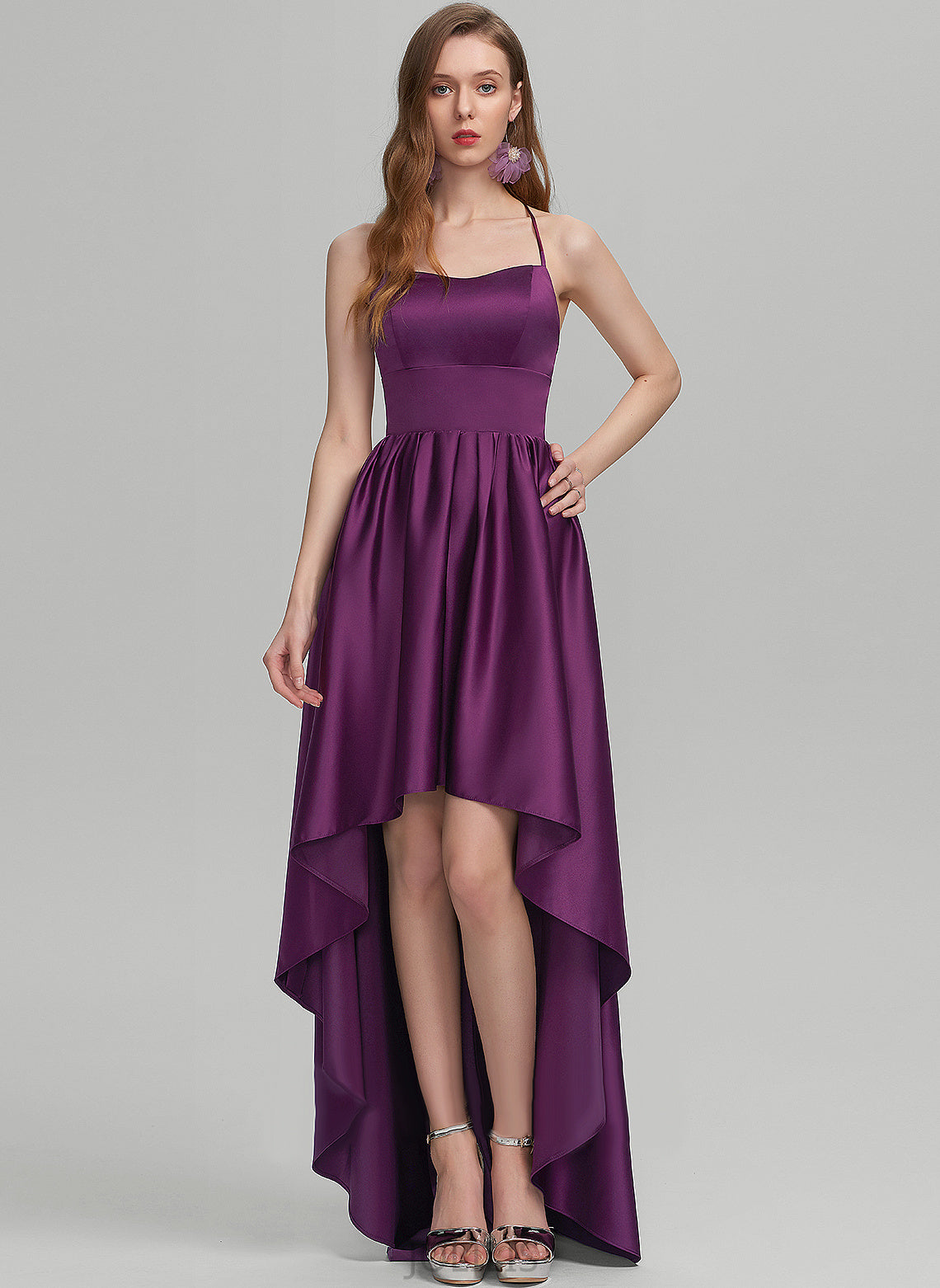 Ball-Gown/Princess Square Prom Dresses Satin Kelly Asymmetrical