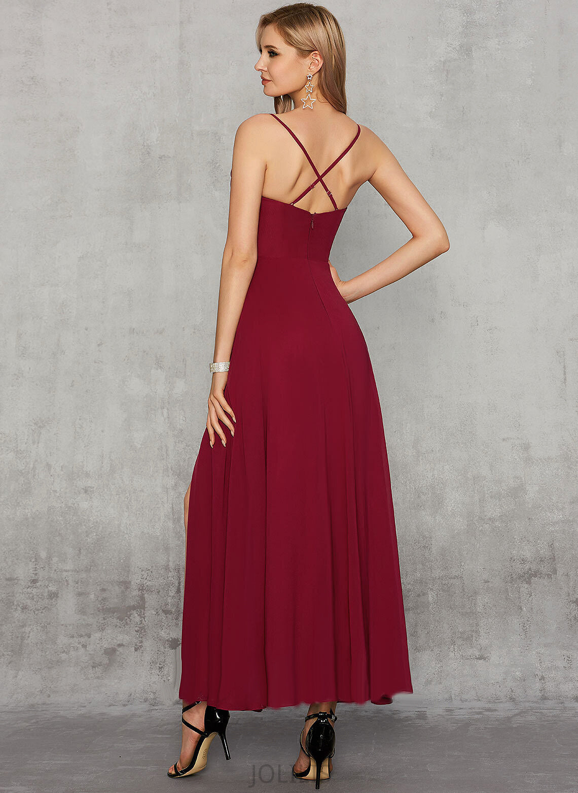 Prom Dresses Front Aubree Ankle-Length A-Line Chiffon V-neck With Split