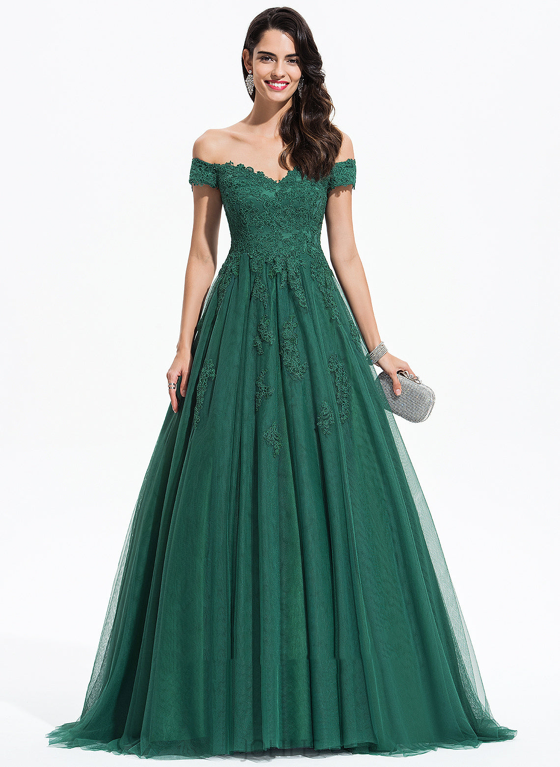 Tulle Train Aliyah Sweep V-neck Ball-Gown/Princess Prom Dresses