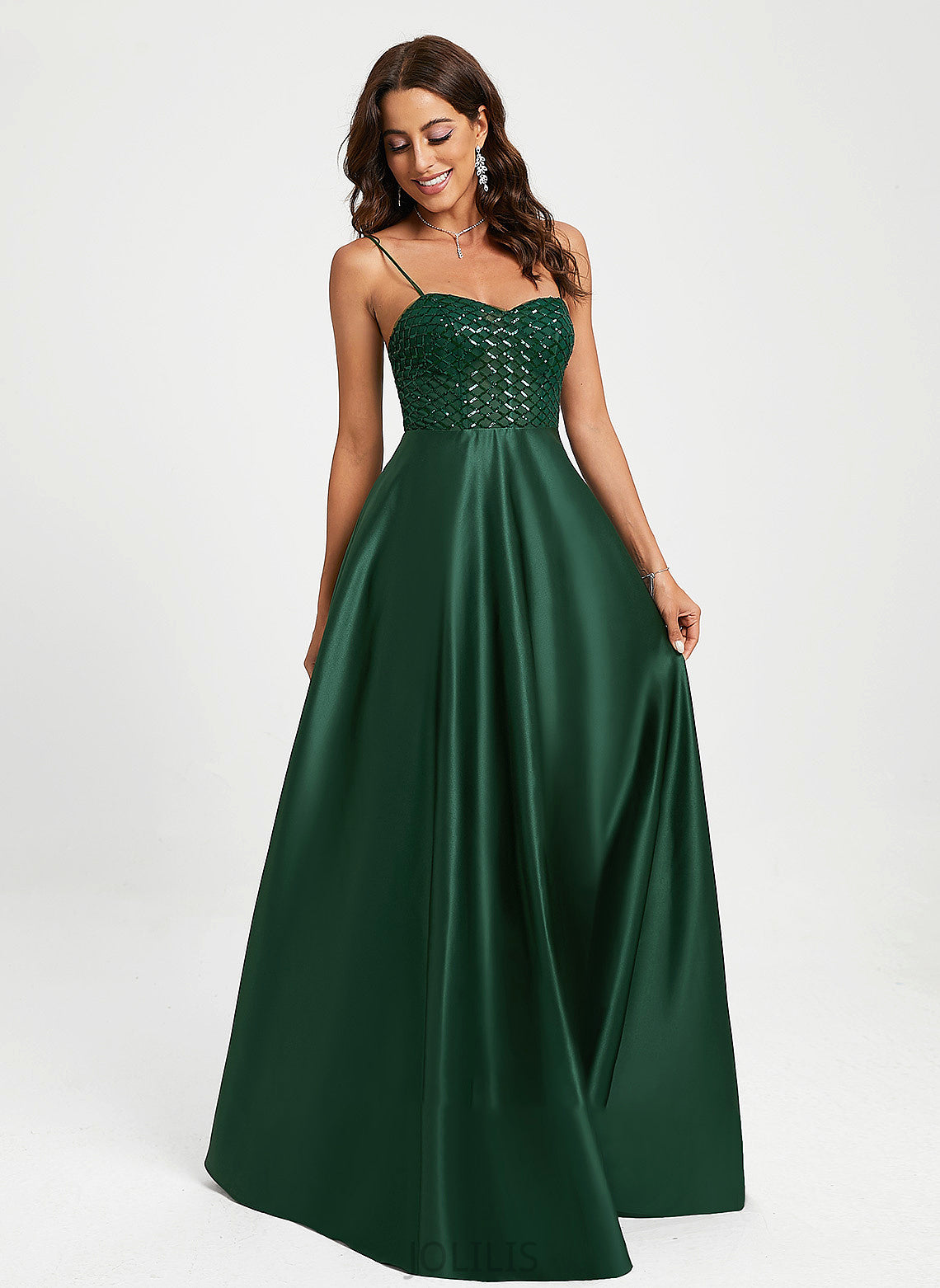 Leah A-Line Prom Dresses Sweetheart With Floor-Length Sequins Satin