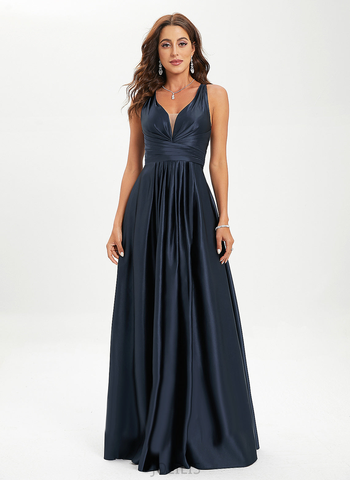 A-Line Floor-Length V-neck With Pleated Izabelle Prom Dresses