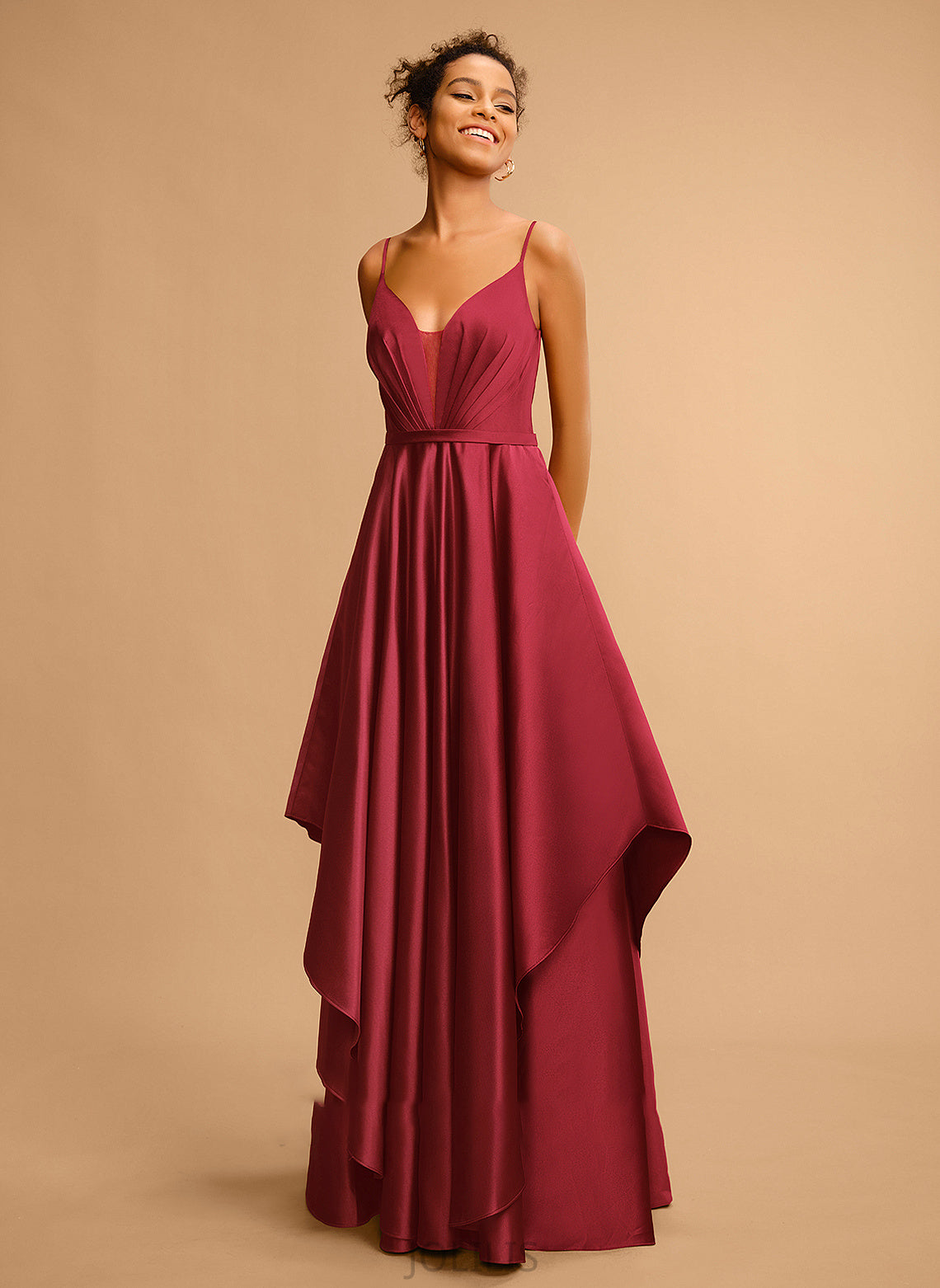 Satin Ball-Gown/Princess Prom Dresses V-neck Val Floor-Length