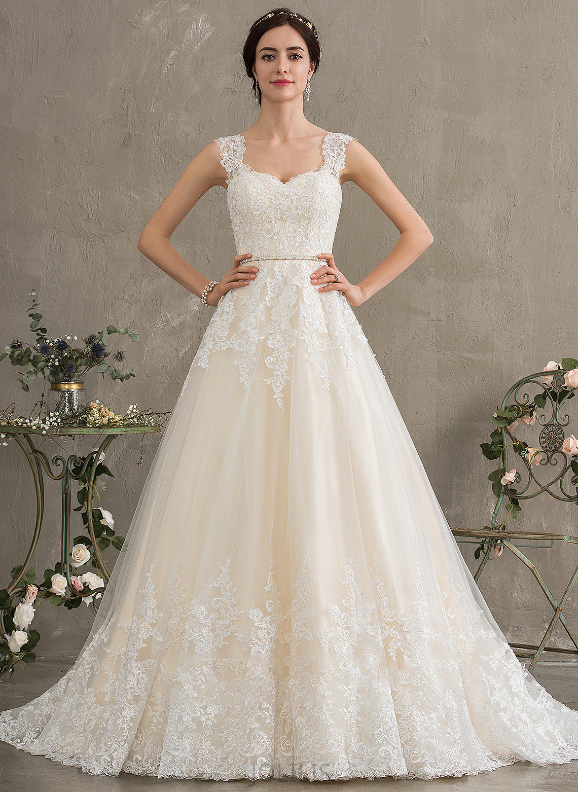 Sweetheart Ball-Gown/Princess Court Beading Wedding Dresses Tulle Dress Wedding Jacqueline With Sequins Train