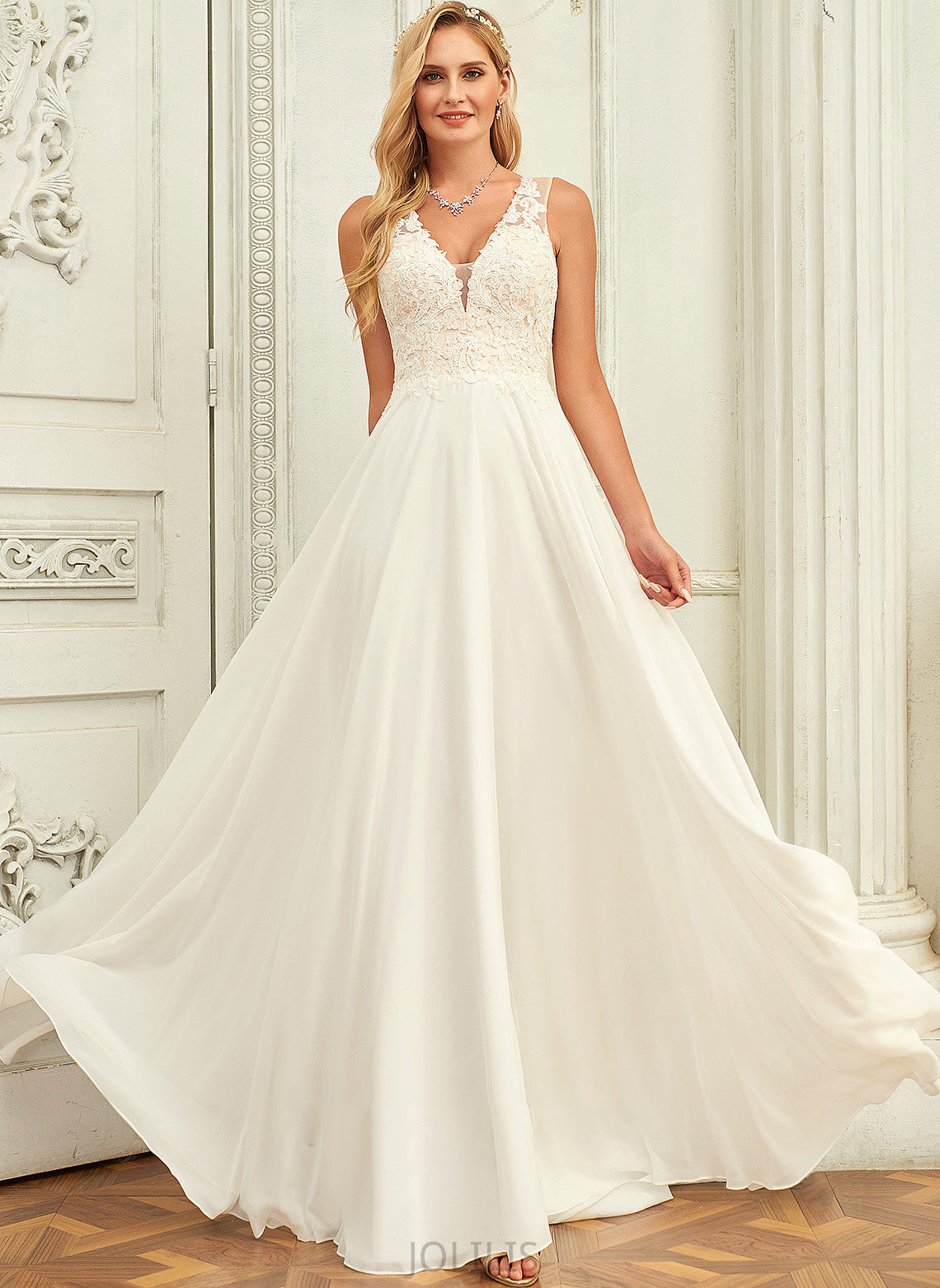 Chiffon Sweep V-neck Lace Train Dress Wedding With Wedding Dresses A-Line Lace Eva