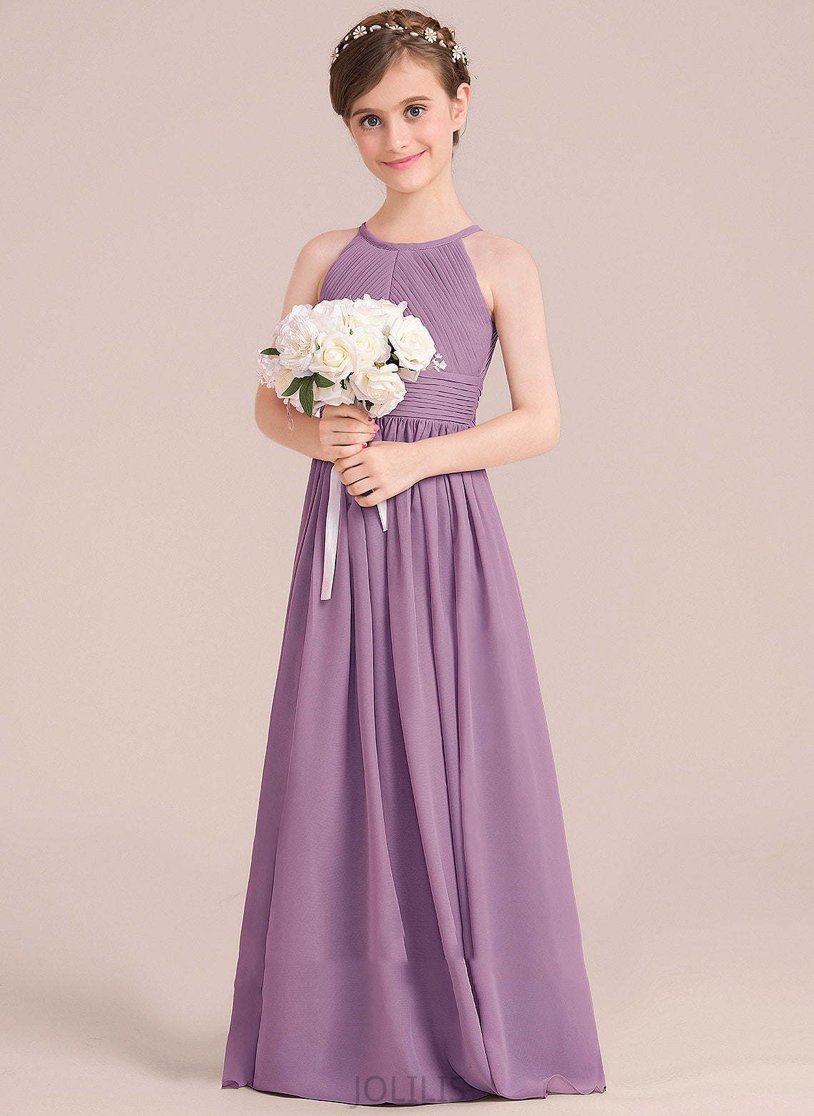 Flower Girl Dresses Floor-length Chiffon Sleeveless Dress Girl Scoop A-Line Jan - Flower Neck Back Hole With