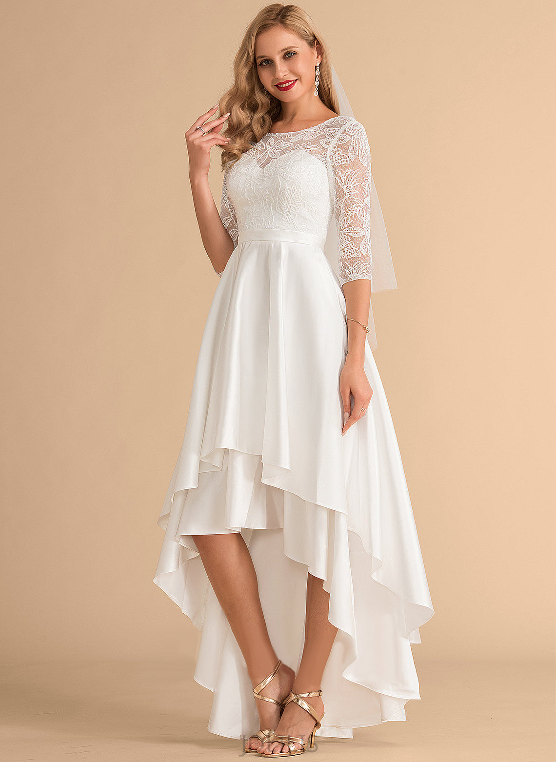 Asymmetrical Satin Wedding Dresses Lace A-Line Karla Wedding Scoop Dress