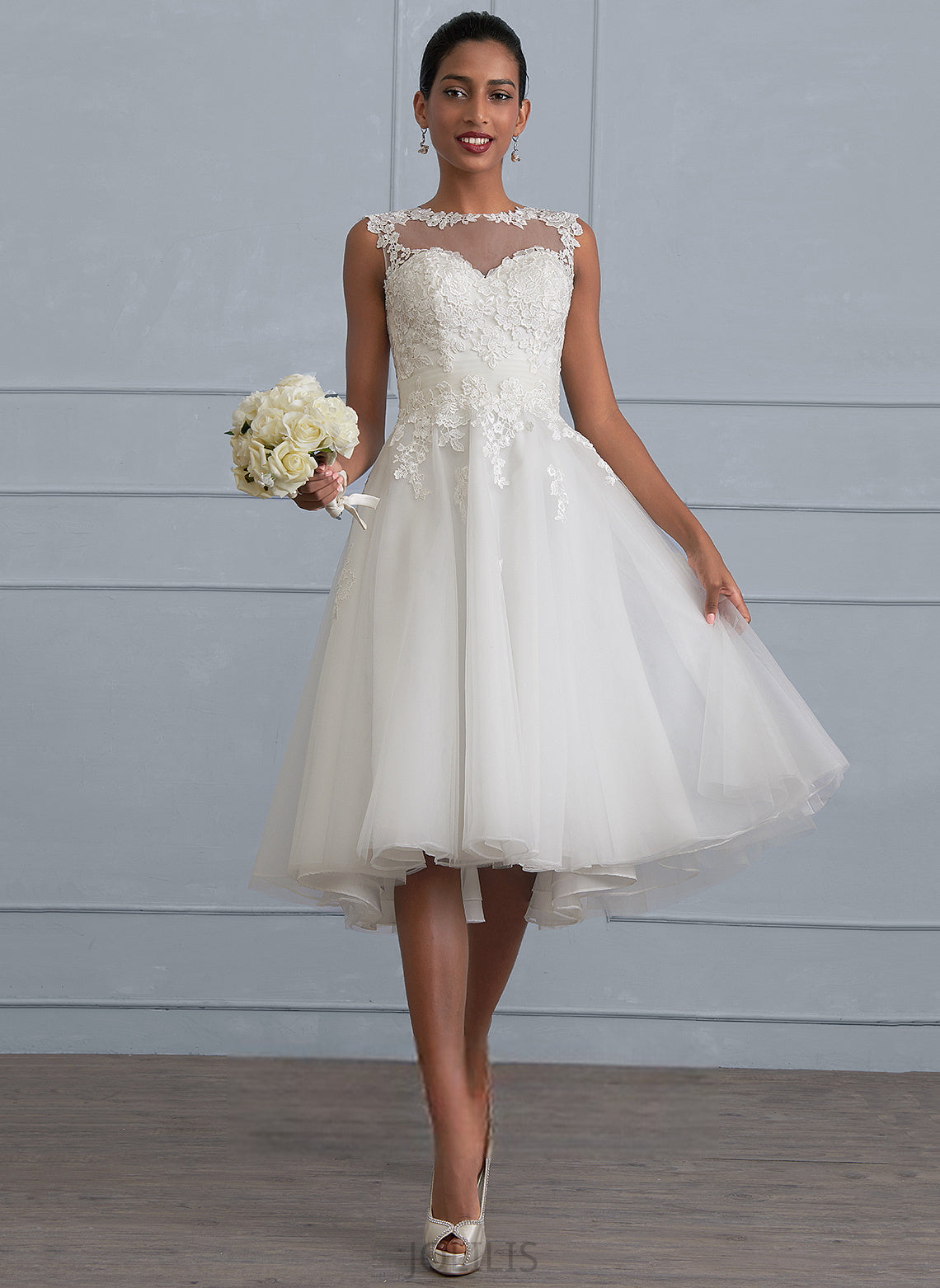 Asymmetrical Ruffle A-Line Illusion Lace Tulle Mariela Dress With Wedding Wedding Dresses